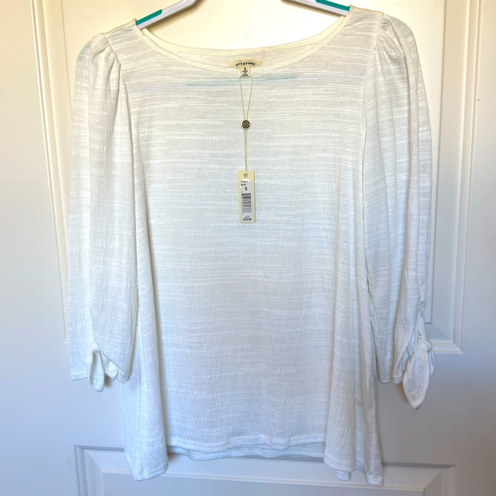 NWT Max Studio White Tie Sleeve Blouse - Small